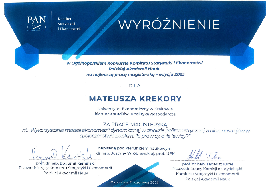 Student Analityki Gospodarczej wyróżniony w konkursie PAN